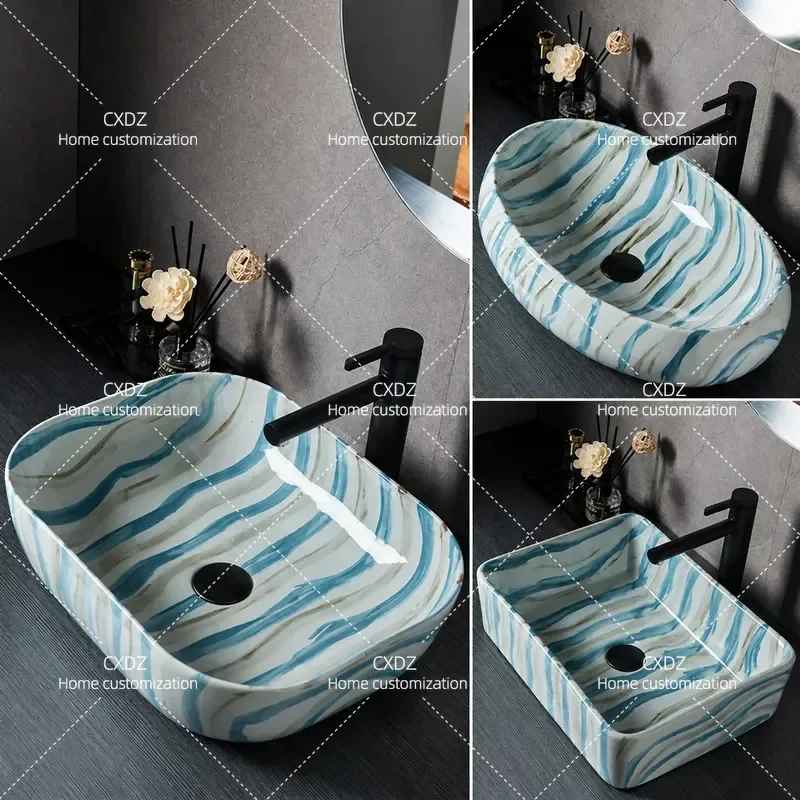 Small Ceramic Art Basin Single Countertop Washbasin for Bathroom Balcony Household Sink Colorful Table Top Wash Basin