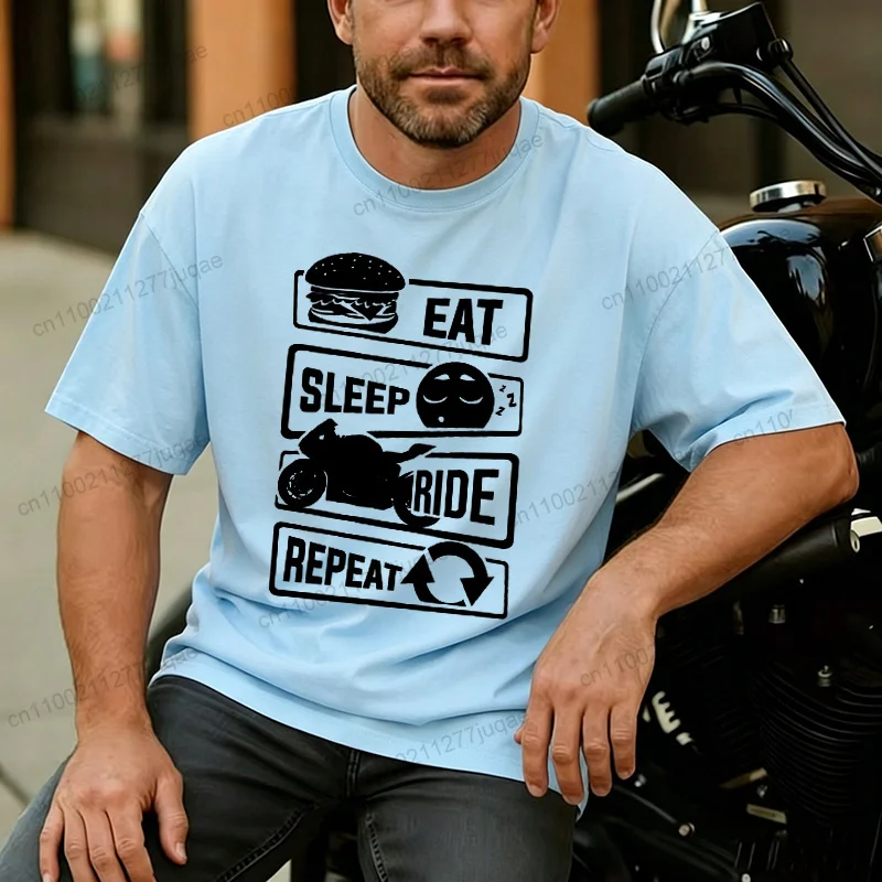 T-shirt for Men Eat Sleep Ride Repeat Motorcycle Biker Street Men Tops Casual Clothing Oversized Clothes Trend Tshirt Clothes