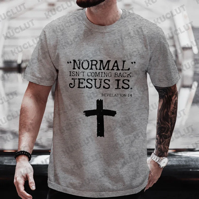 Men\'s T-shirt Cross & Jesus Letter Pattern Graphic Tees Summer Short Sleeve Streetwear Y2k Tops Male Outfits Oversized Clothing