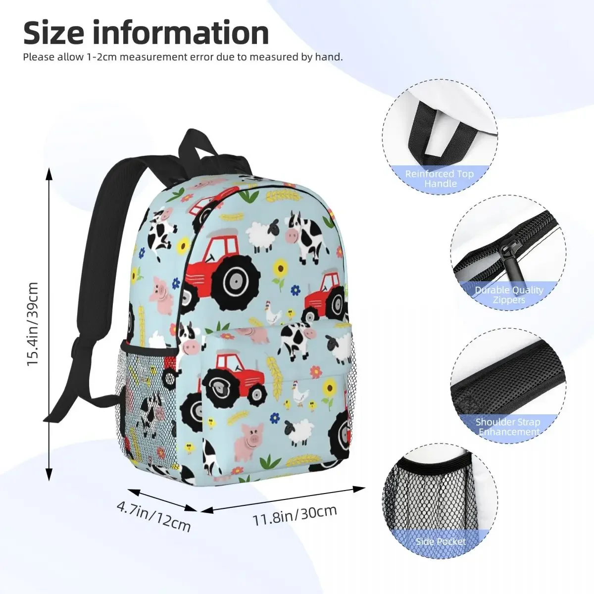 Cute Kids Red Tractor Farm Animal Pattern Backpacks Teenager Bookbag Fashion Children School Bags Laptop Rucksack Shoulder Bag