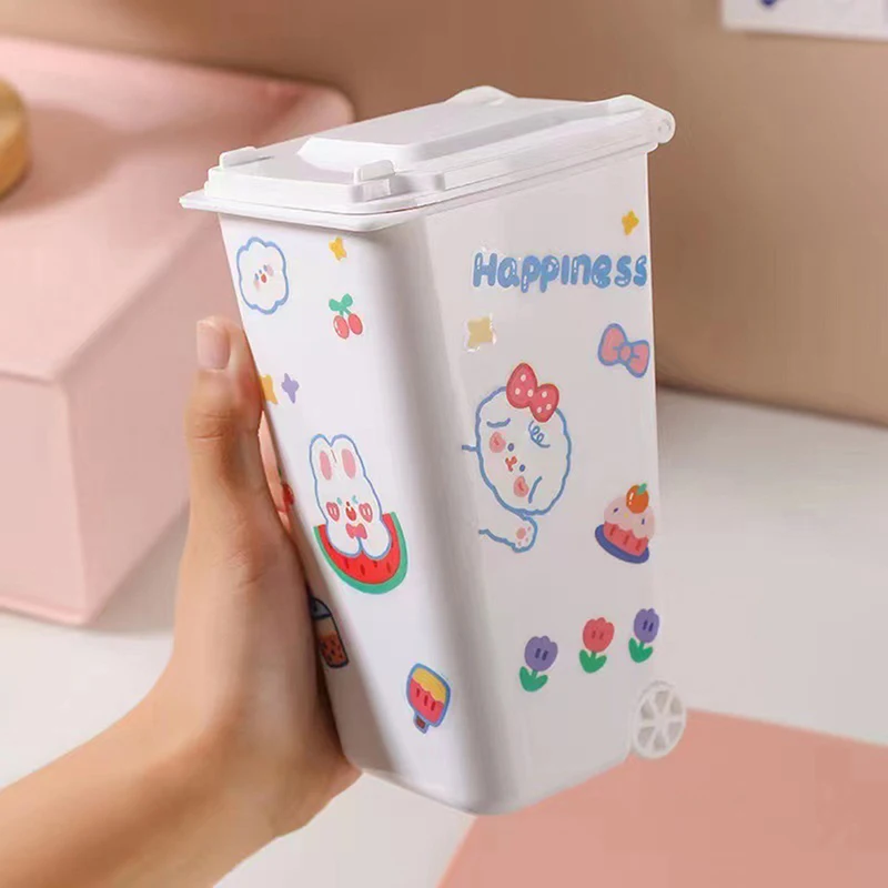 Mini Desktop Trash Can 4color Garbage Storage Box Living Room Coffee Table with Cover Small Paper Basket Plastic Garbage Bag