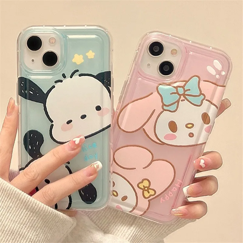 Cartoon my melody Pochacco puppy transparent Phone Case For iPhone 15 14 13 12 11 Pro Max Xr Xs 7 8 14 Plus Case Cute Soft Cover