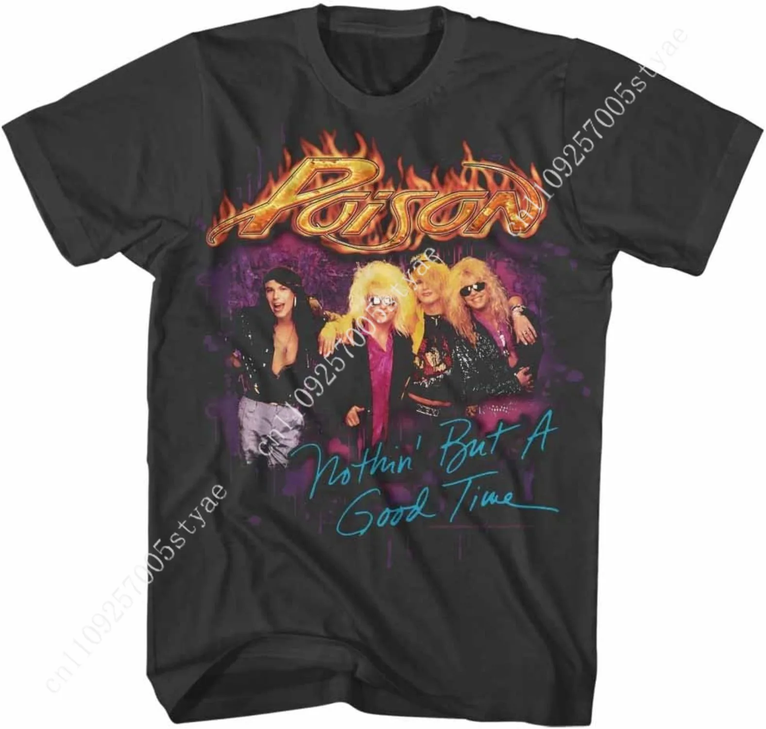 

P-oison Rock Metal Band Fire Logo Group Nothin But A Good Time Adult T-Shirt