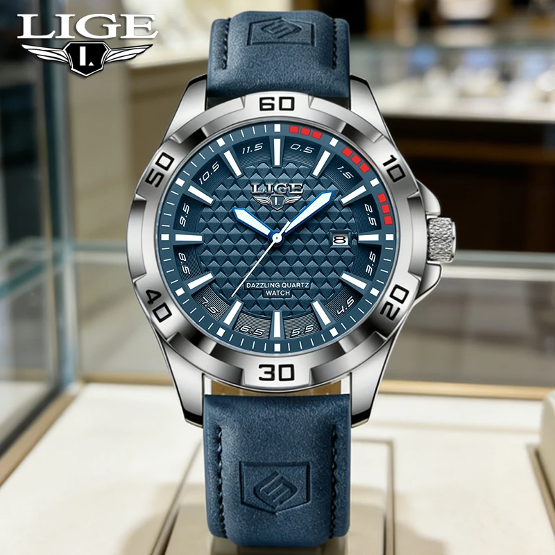 LIGE 2026 Fashion Quartz Wristwatches Business Top Luxury Watches Men Sports Waterproof Luminous Leather Mens Watch Gifts Reloj