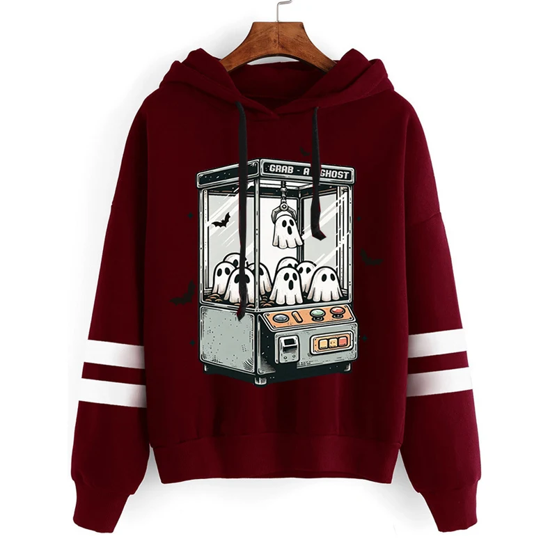 Women\'s New Halloween Hoodies Cute Cartoon Halloween Ghost Vending Machine Graphics Hooded Autumn Long Sleeve Fleece Sweatshirts