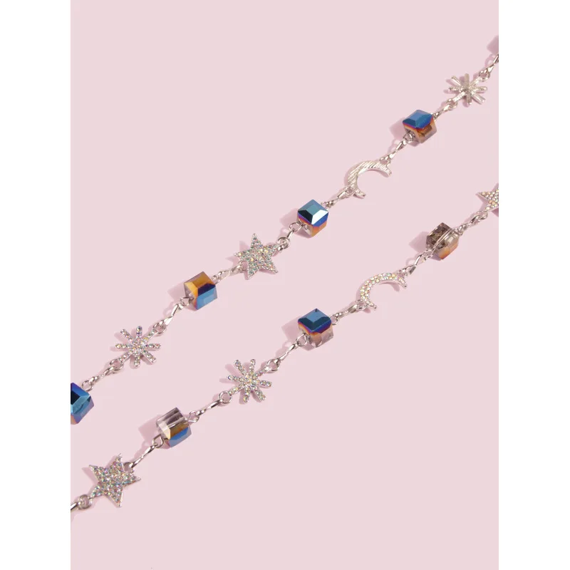 سلسلة خصر نسائية مزينة بالكريستال على شكل نجمة وقمر، مزينة بأحجار الراين والمعدن الأنيق