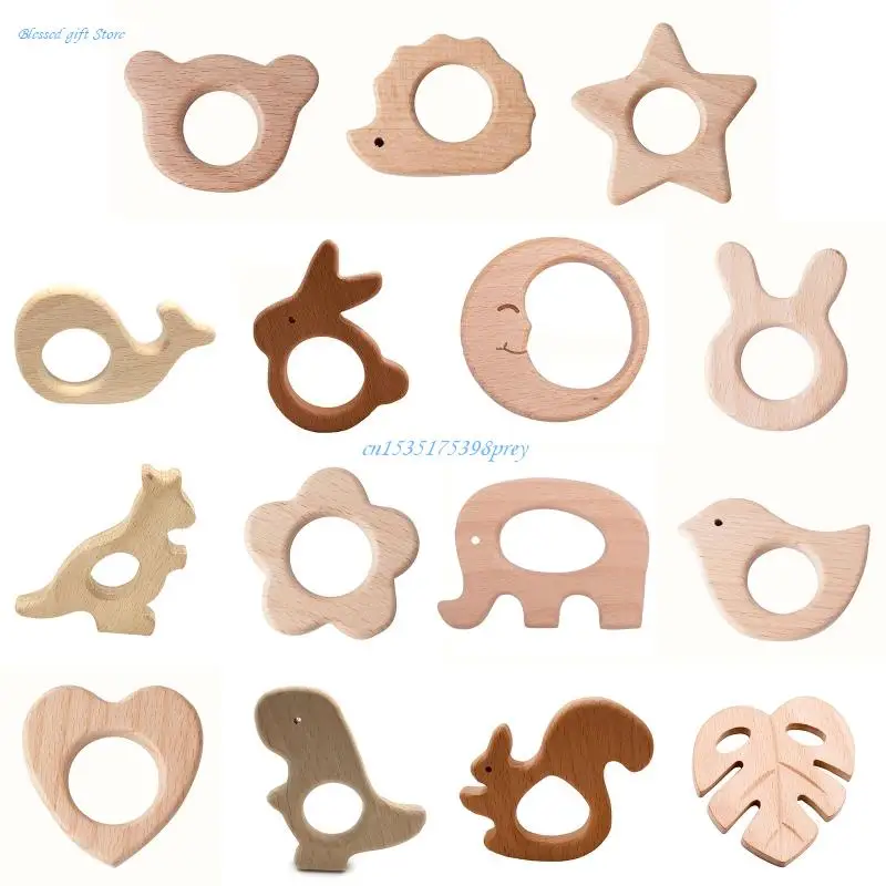 1pc BPA Free Beach  Baby Teether Leaf Shape Wooden Newborn Teething Ring Unfinished Baby Grasping Montessori Bracelet Toys