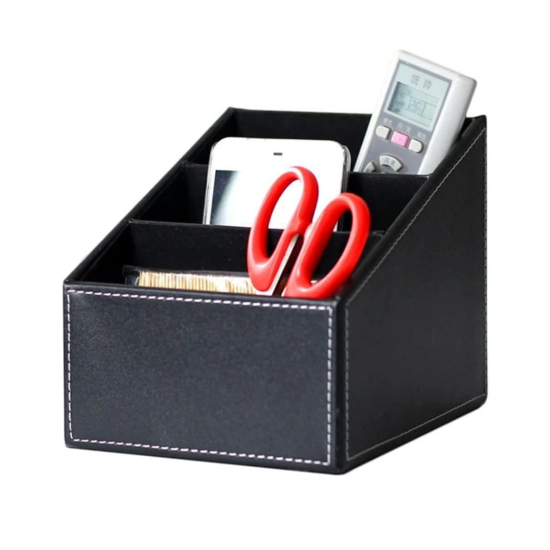 PU Leather Desk Papelaria Organizador, Caixa de armazenamento multifuncional para caneta de escritório, telefone celular, cartões de identificação, organizador preto durável