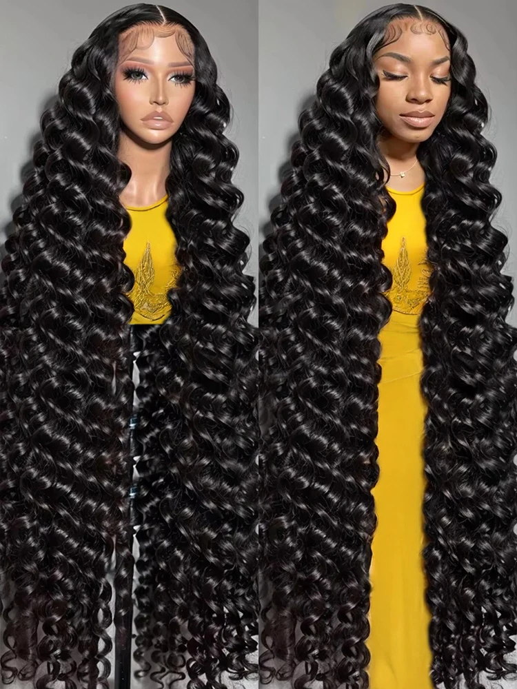 High Density Loose Deep Wave 13x6 Lace Front Human Hair Wigs 30 40 Inch Brazilian Curly Water Wave HD Lace Frontal Wig For Women