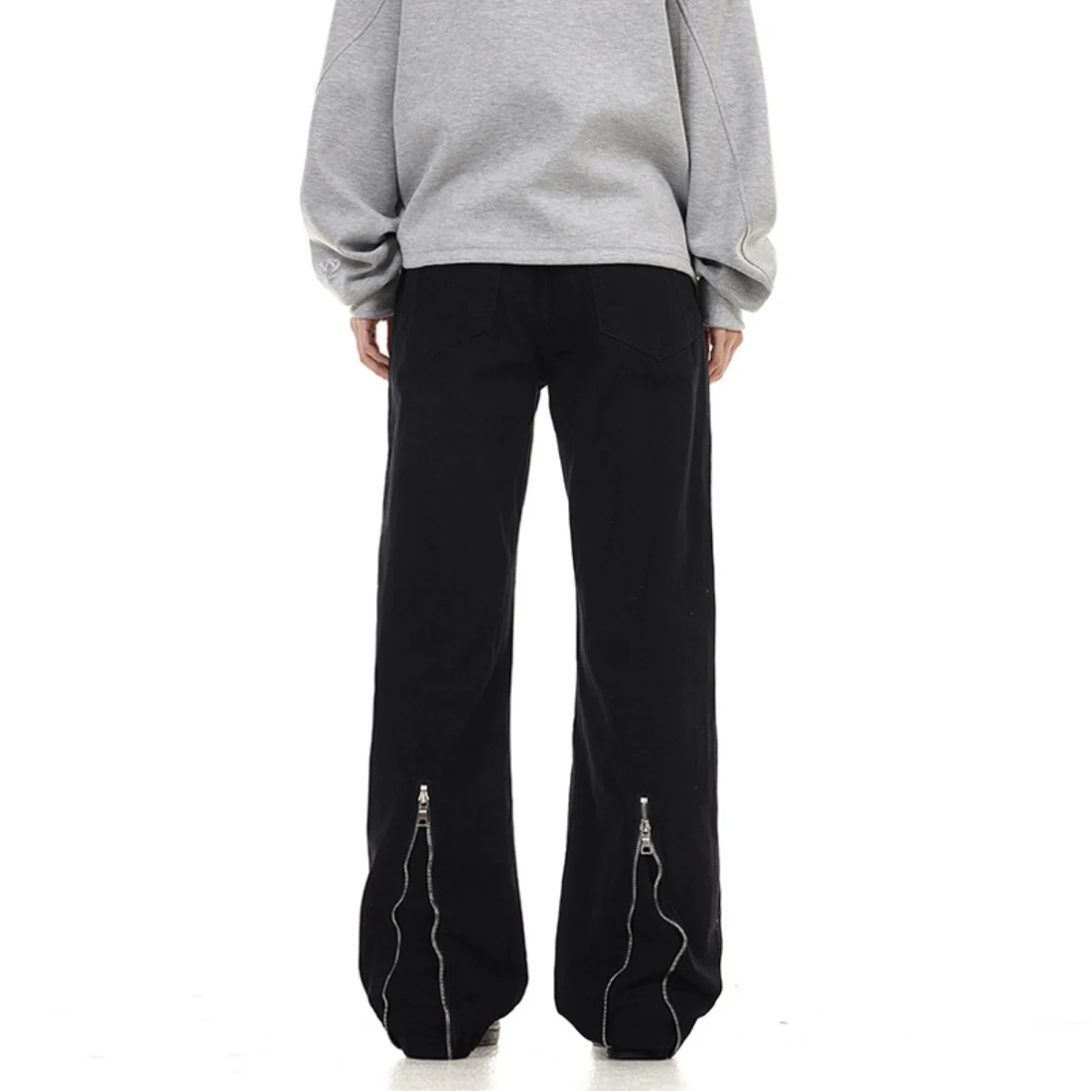 Calças Jeans Flare com Zíper de Design Moderno para Homens e Mulheres, Slim, Retas, Soltas, Pretas, Compridas, para Uso Casua...