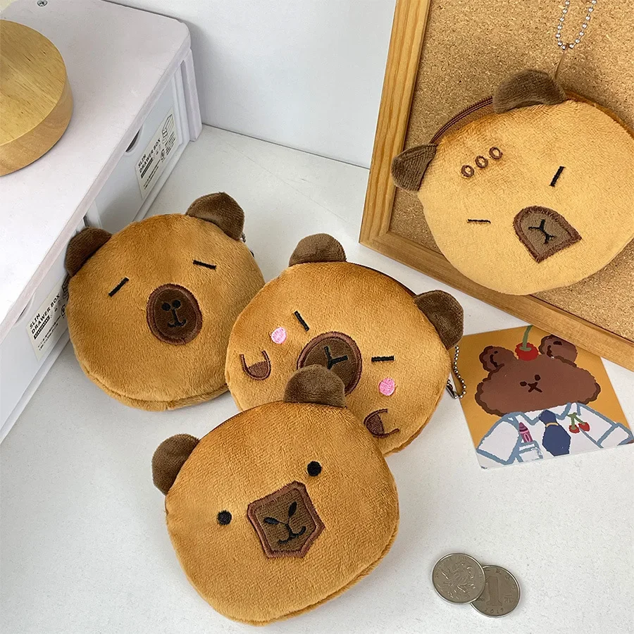 Creative Capybara Kawaii Anime Plush Coin Purse Lovely Cartoon Round Bags Pendant Funny Mini Fashion Headphone Storage Bag