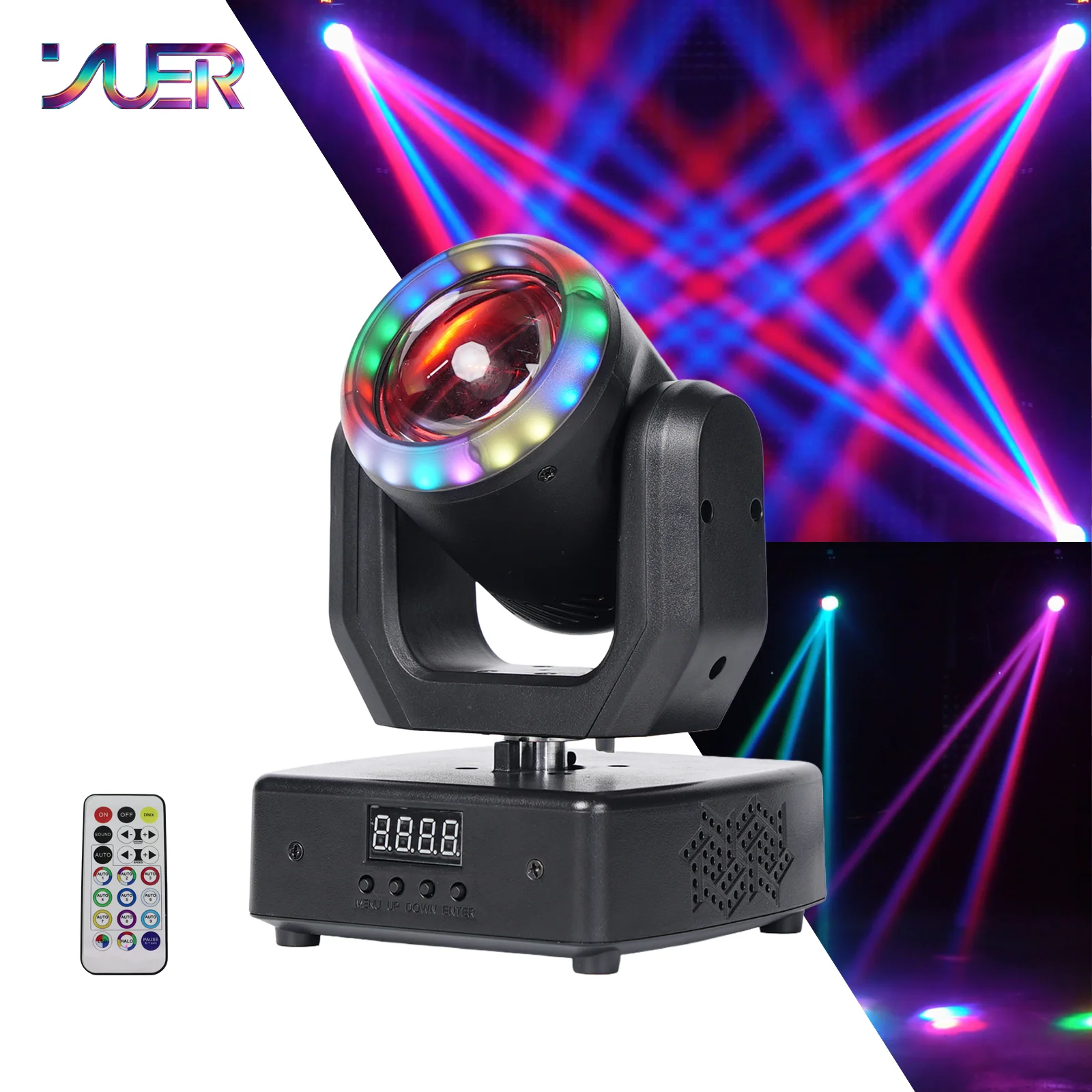 Mini Moving Head Light 60W RGBW Compact LED Beam Stage Lights With Ring Remote DMX512 DJ Disco Club Party Wedding Small Venues