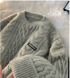 Korean style sweaters for men, lazy style, retro and warm, boys' loose casual twist sweaters, loose sweaters and jackets y2k top