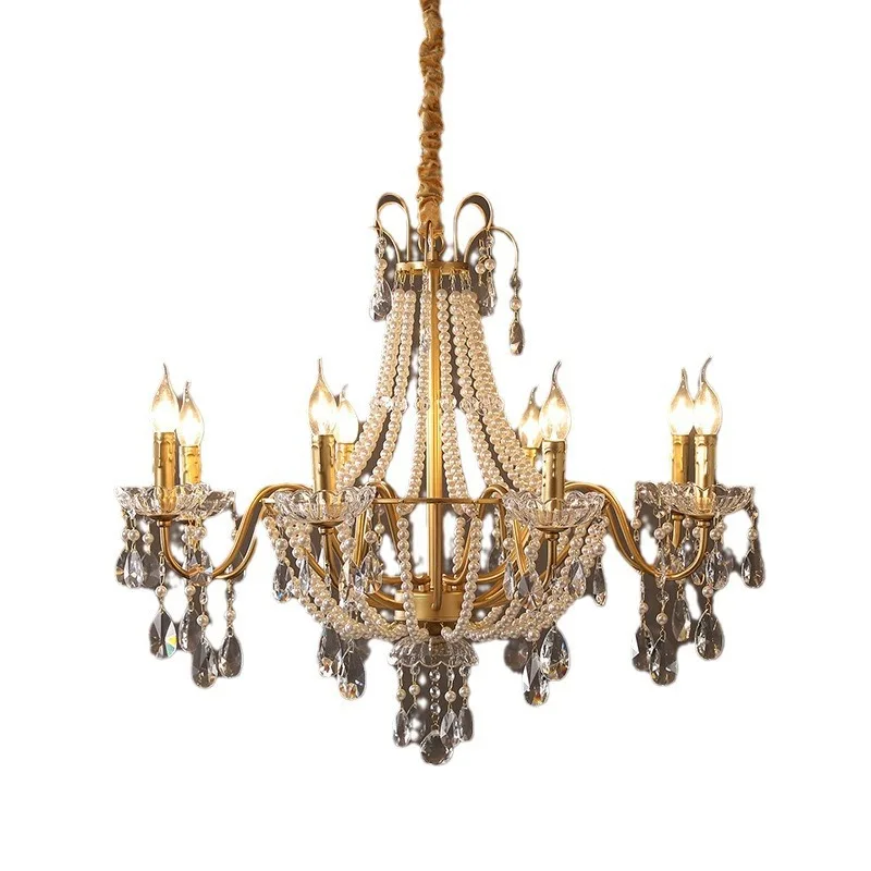 

French, crystal, pearl, chandelier, light luxury, medieval, all copper, living room, dining room