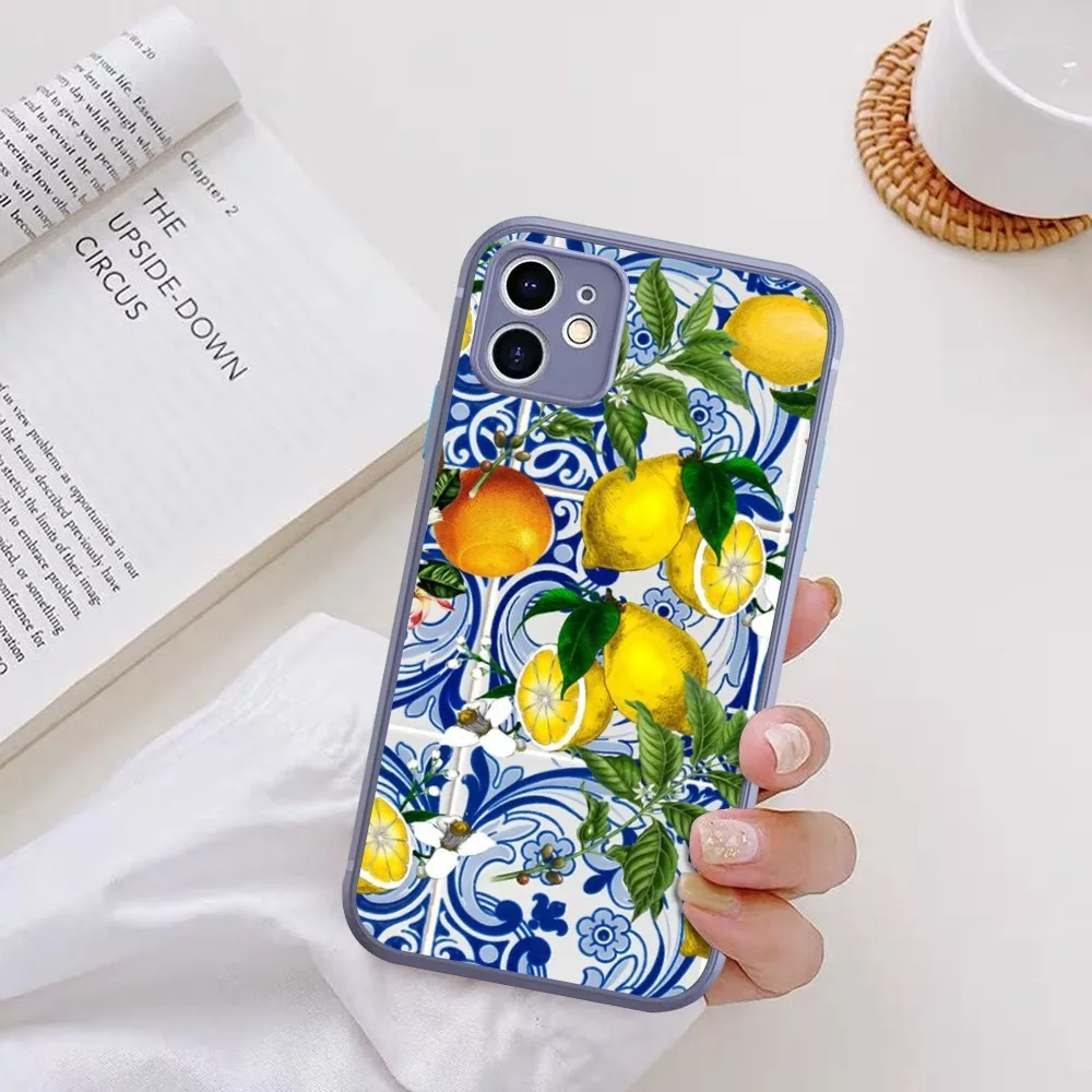 Mediterranean Lemon Phone Case For IPhone 14 X XR XS 7 8 Plus 11 12 13 Pro MAX 13mini Matte Shockproof Case