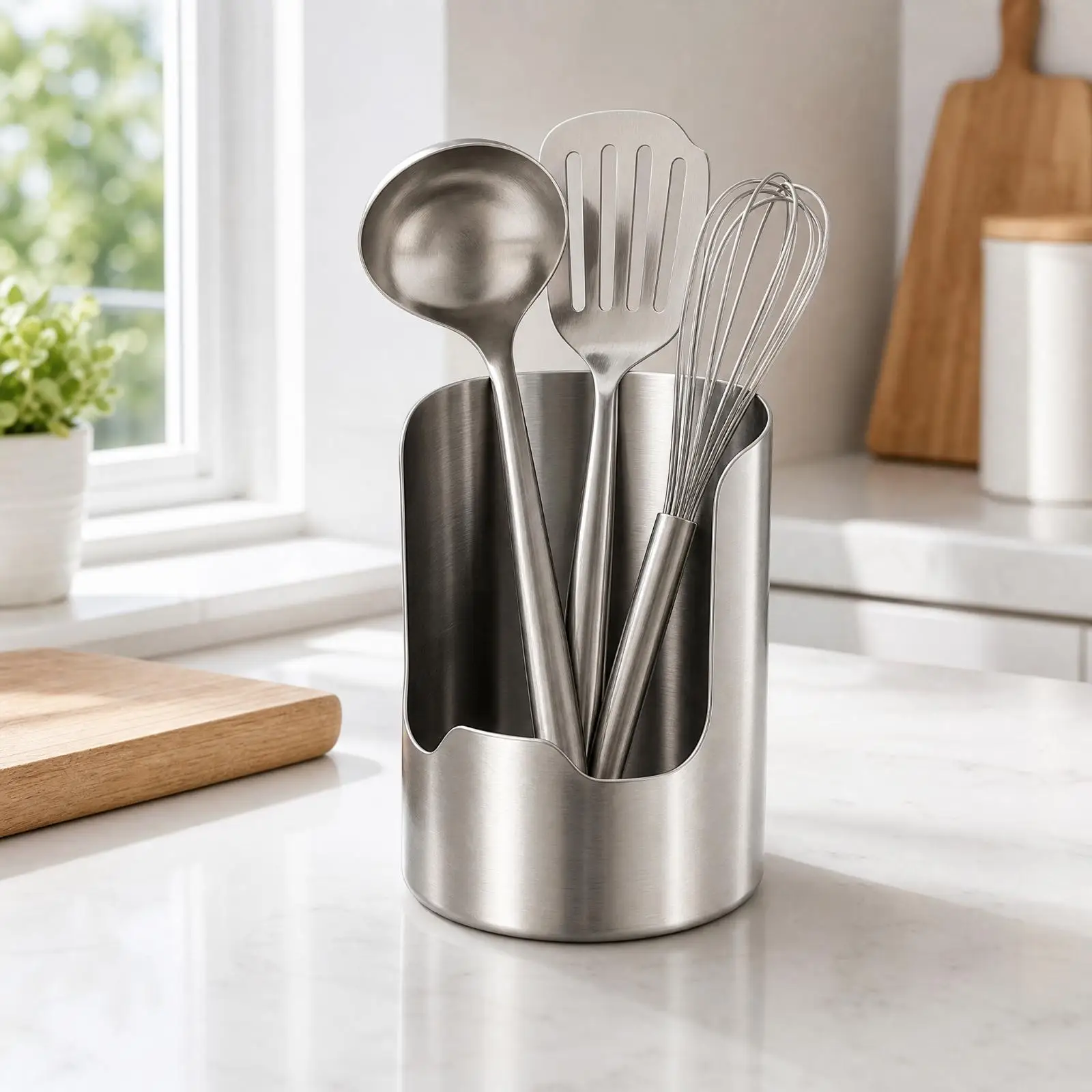 Utensils Holder for Kitchen Countertop Stainless Steel Cutlery Organizer with Front Notch for Easy Grab