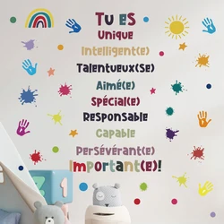 French inspirational quote wall sticker for kids room removable cartoon palm print wall art decal school classroom