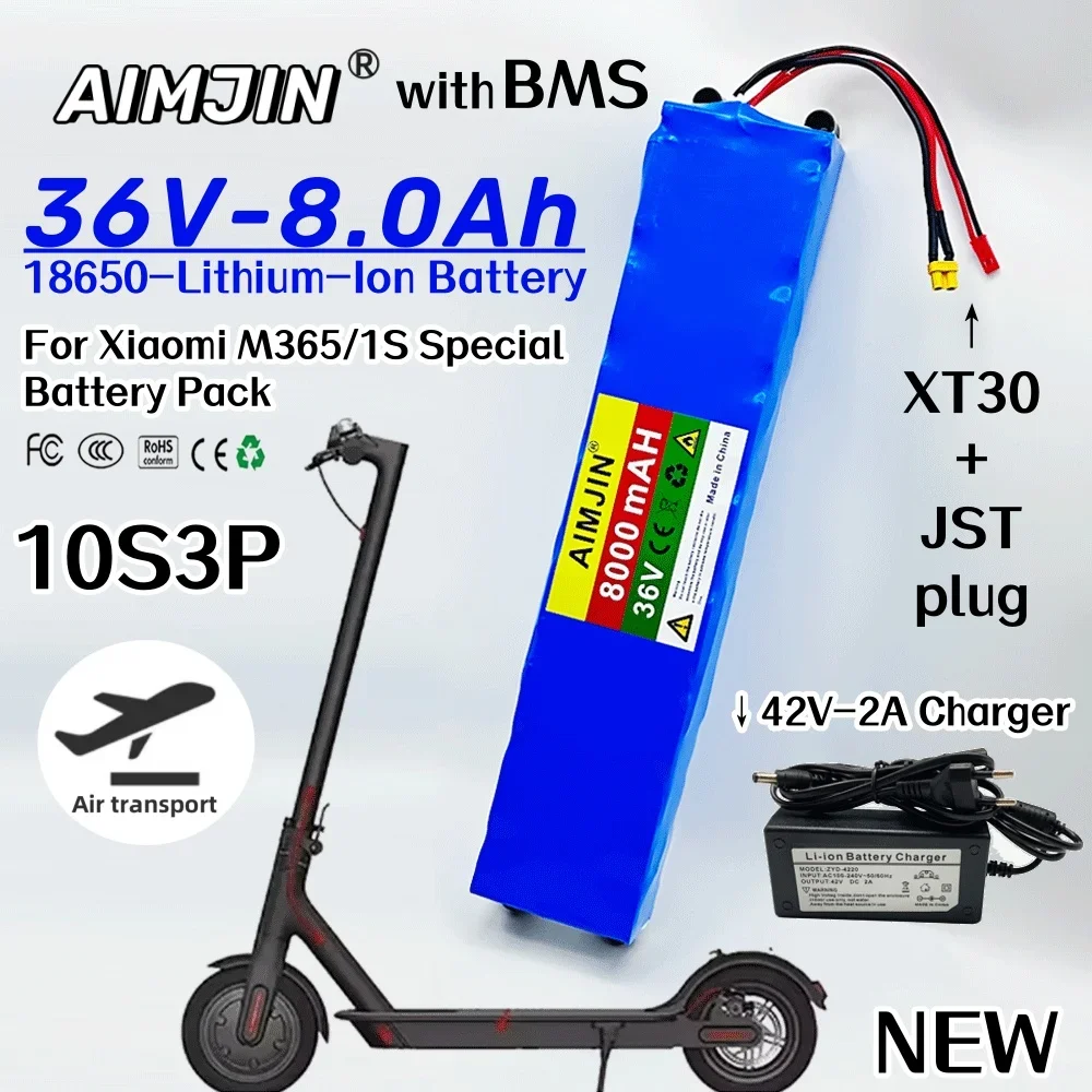 

New 10S3P 36V 8000mAh Electric Scooter Battery Pack 18650 Lithium For Xiaomi M365/1S Special Battery Pack+ 42V 2A Charger