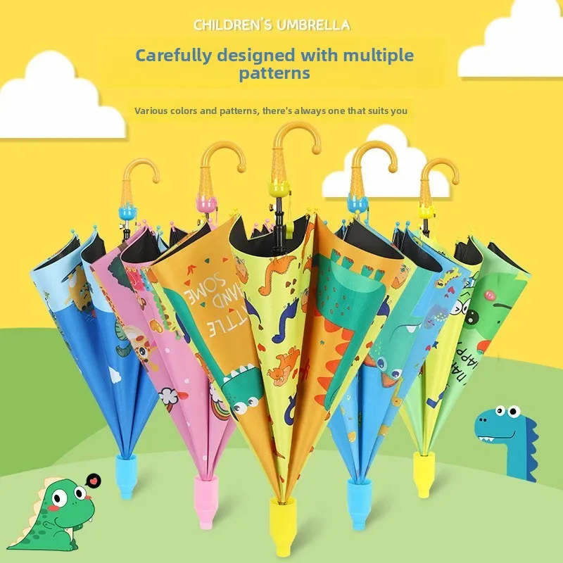 

Children's Long Handle Umbrella Creative Waterproof Black Glue Sun And Rain Automatic Cartoon Kindergarten Toddler Sunshade