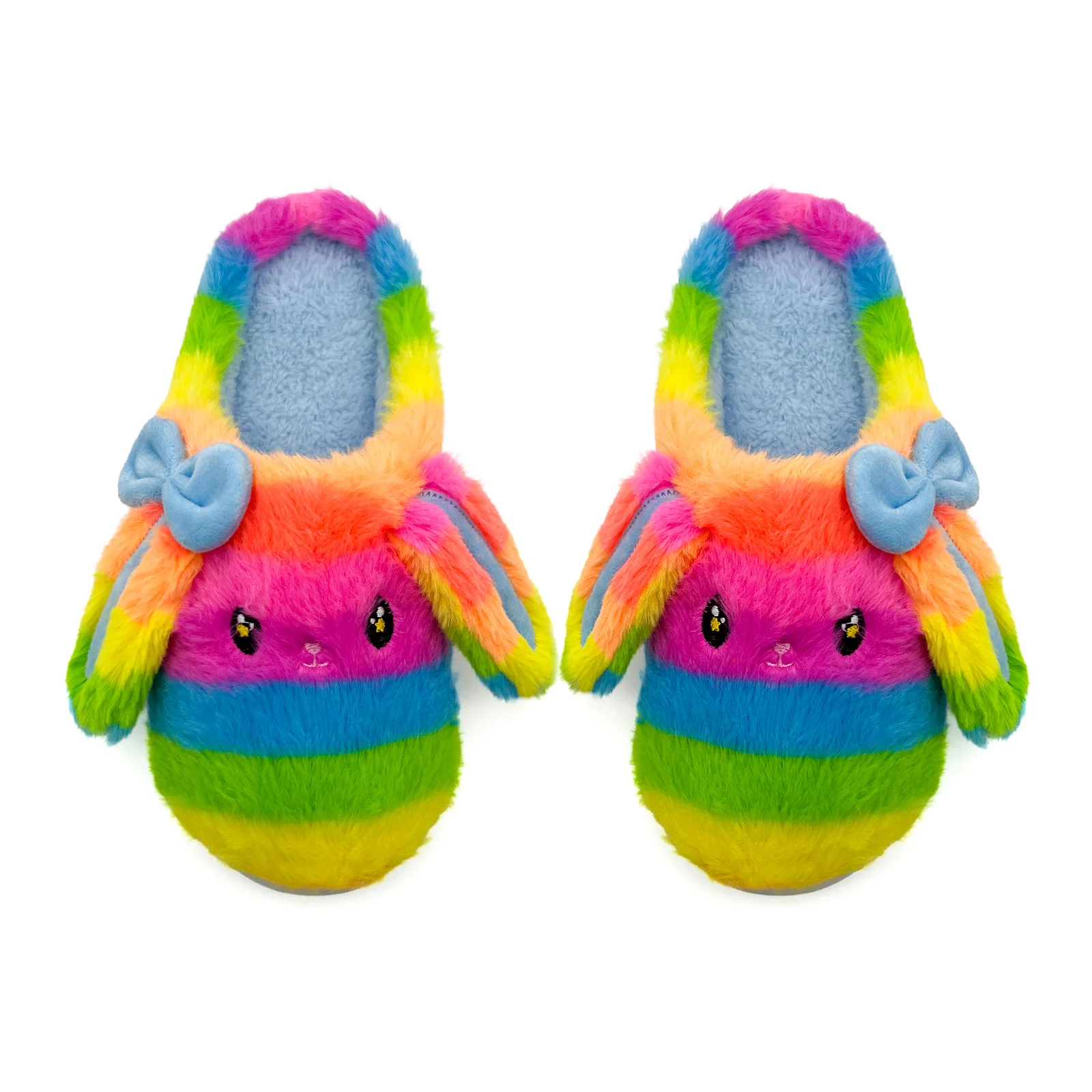Toddler Kids Cute Bunny Slippers Rainbow Fluffy Plush House Shoes Winter Warm Non-Slip Indoor Slippers for Boys Girls
