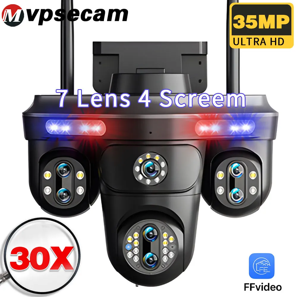 7 Lens 4 Screen 35MP PTZ IP Camera Outdoor 4K Wireless WiFi Security Camera 30x Zoom Automatic Tracking CCTV Camera Waterproof
