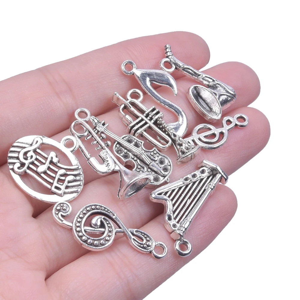 Silver Color Music Note Musical Instrument Mix Charm Bulk DIY Jewelry Making Supplies Guitar Pendant Handmade Materials Findings