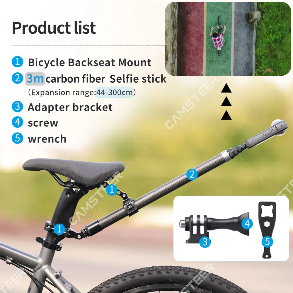 Camsteer Fiets Achterbank Bevestiging 3e Persoon Uitzicht GoPro 13 12 Camera Beugels voor Insta360 X6 X5 AcePro DJI Osmo360 Action 6 5Pro