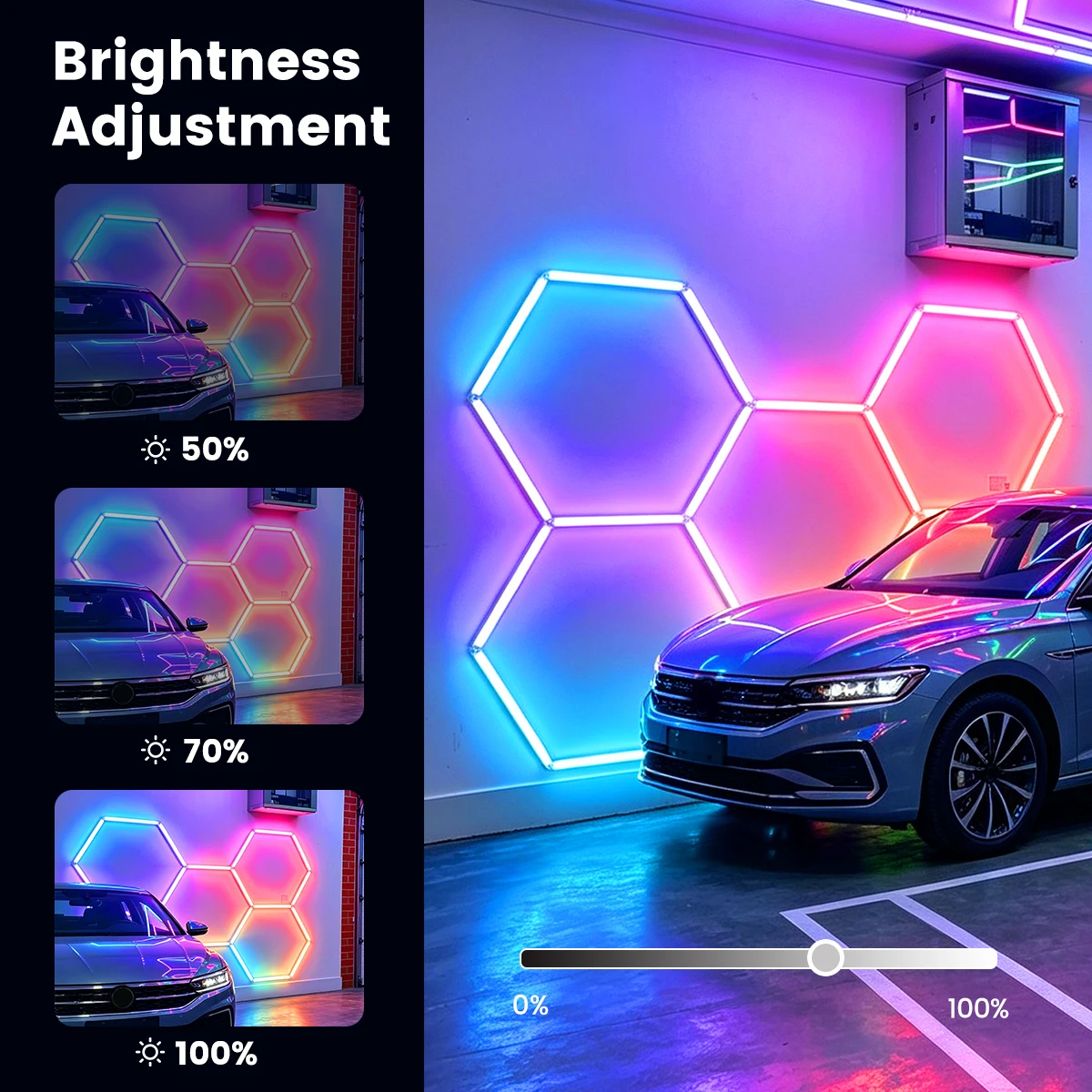 Smart RGB Ambient Light, Hexagonal Honeycomb Panels with Music Sync, Timer Auto‑Off 110V‑240V AC | RGB Modular Wall Light, APP & Remote Control, DIY Custom Lighting Effects, 40+ Preset Scenes for Game Room Studio Bedroom Decoration