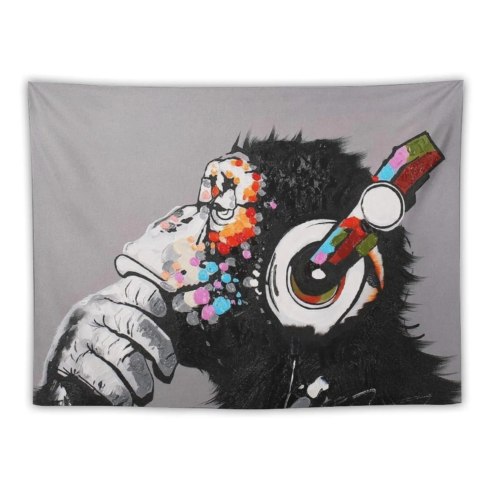 DJ Monkey With Headphones Thinking - Thinker chimp Tapestry House Decoration Wallpaper Bedroom Tapestry