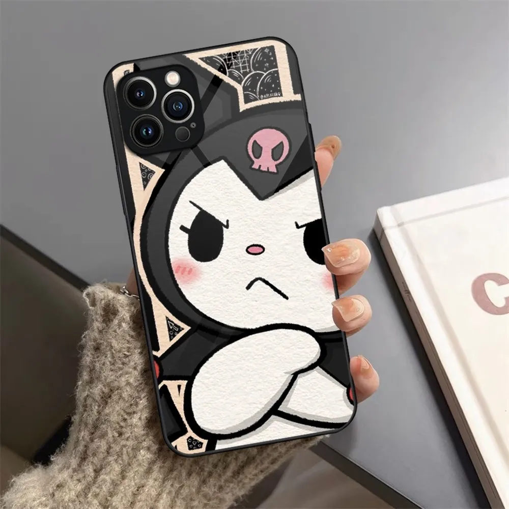 Cartoon K-KuromiS Phone Case Tempered Glass For iPhone 13 14 12 15 11 Pro XS Max Plus Mini X XR 8 7 6s SE2020 Coque