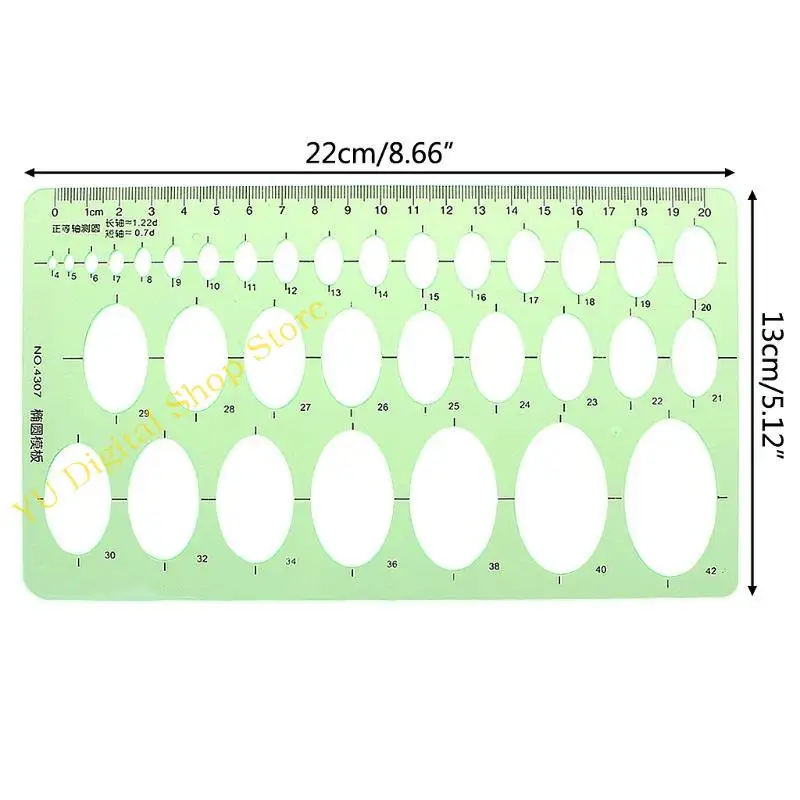 96ba Grüne Kunststoff Oval Geometrische Vorlage Lineal Schablone Messwerkzeuge Schüler heiß