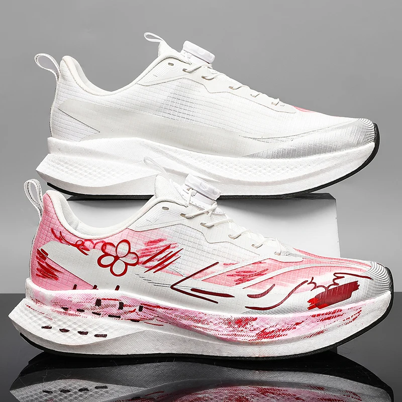 Fashion Men Running Shoes Lightweight Women Rotating Buckle Cushioning Sneakers Non-slip Athletic Training Jogging Sports Shoes