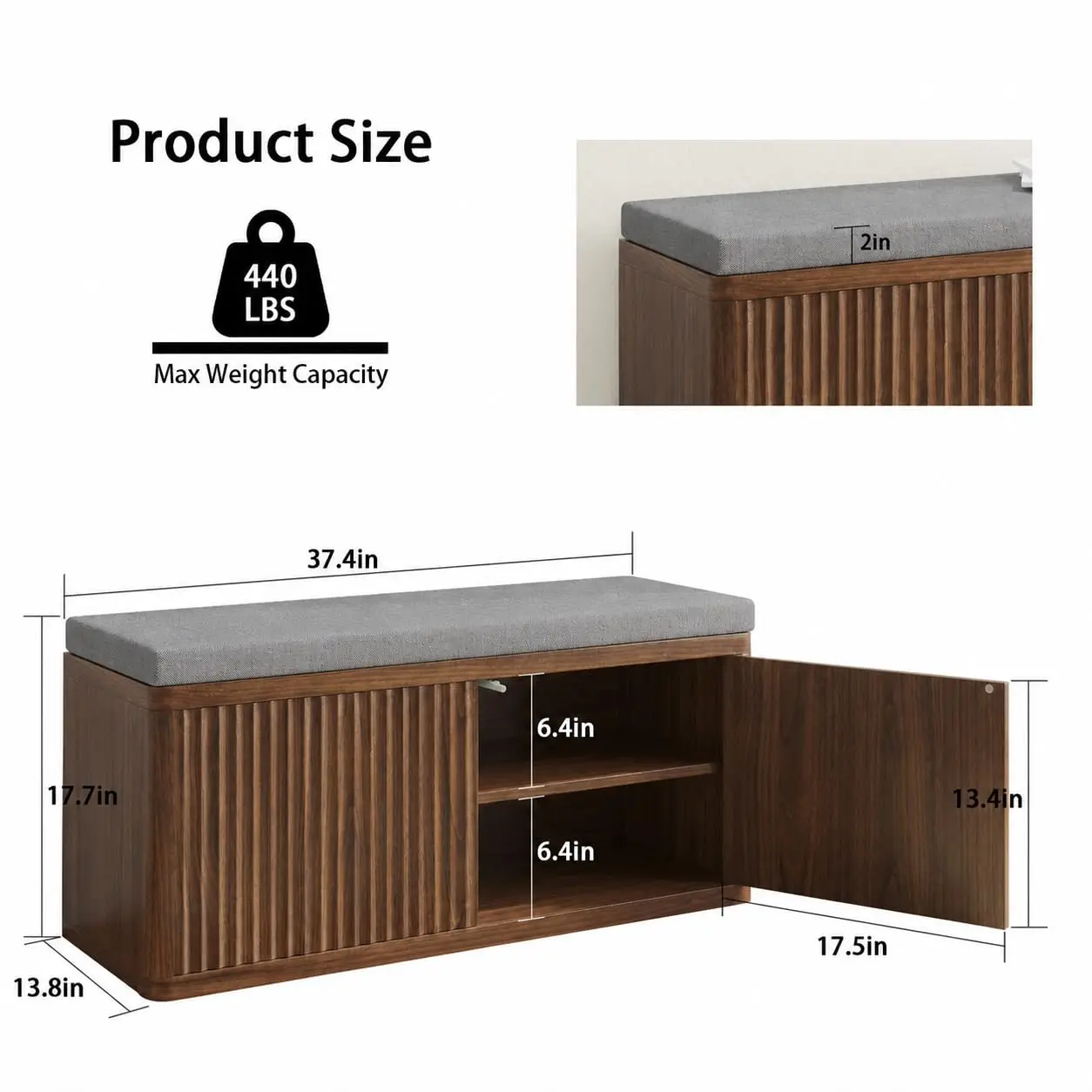 Wooden Shoe Cabinet Bench with Soft Cushion,Double Layer Shoe Rack for Entryway Bedroom Living Room, Walnut, Customized