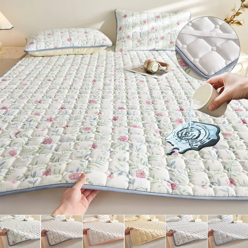 

1pc Skin-Friendly Breathable Soft Square Pattern Sandwich Waterproof Mattress Protector,Bedspread,Mattress Cover,Fitted Sheet