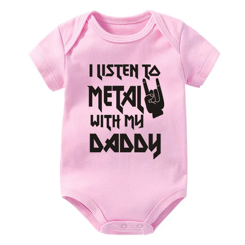 I Listen to Metal with My Daddy Baby Bodysuits Cotton Soft Baby Clothes Short Sleeve Jumpsuit Rock Baby Boy Girl Outfits