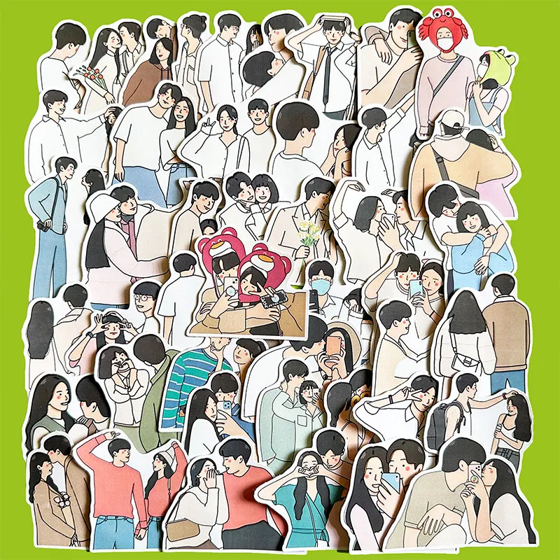 45PCS INS Korean Style Couple Love Daily Character Stickers DIY Decor for Laptop Phone Case Notebook Scrapbook