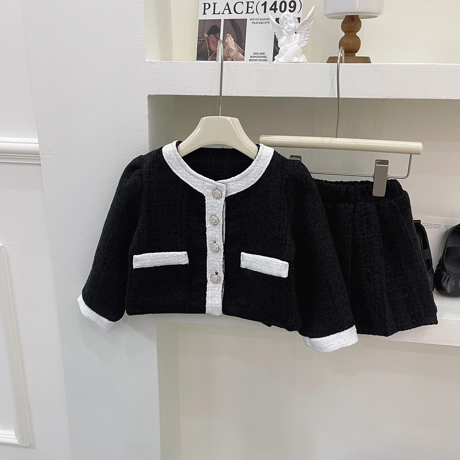 

Girls Tweed Suit Baby Jacket Pleated Skirt Two Piece Clothing Sets Luxury Designer Kids Clothes Children Tweed Boutique Outfits