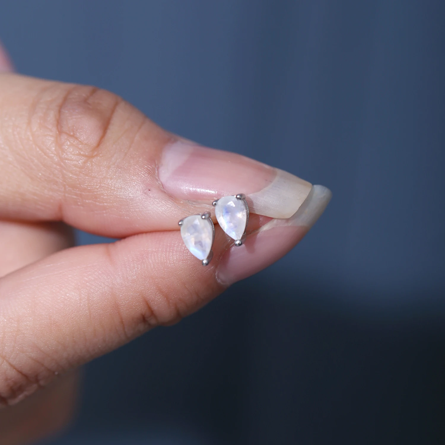 GEM'S BALLET Pear Shape Milky Blue Moonstone Studs Earrings in 925 Sterling Silver Women Rose Gold Earrings June Birthstone