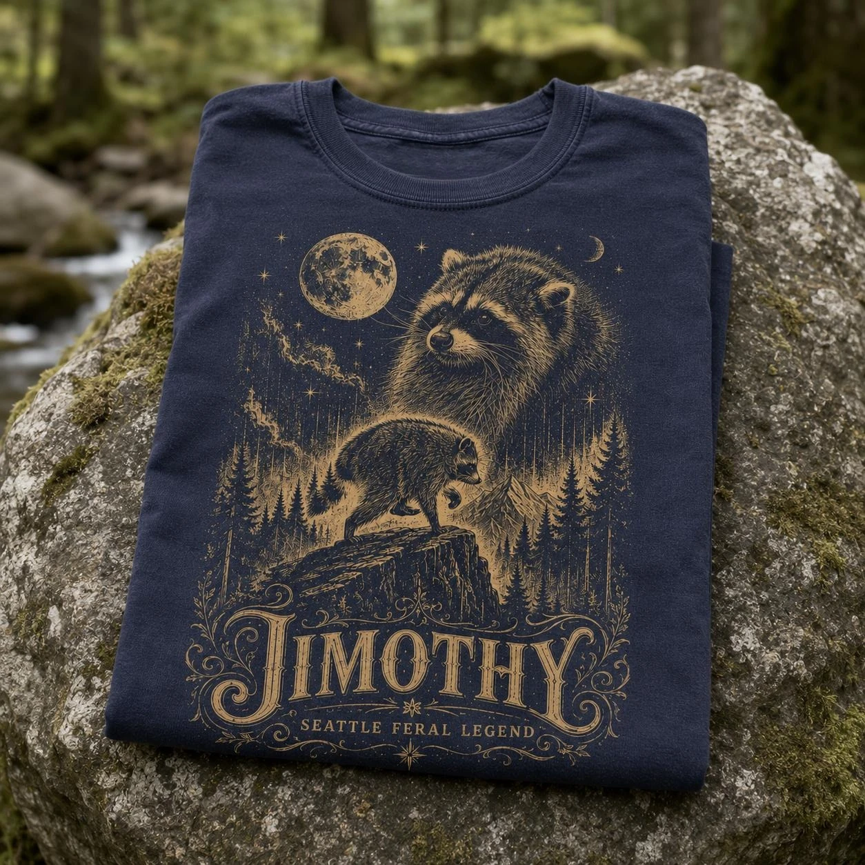Vintage Jimothy Raccoon Shirt, Seattle Feral Legend Tee, Retro Moon Graphic Tshirt, Funny Trash Panda Cottagecore Animal Unisex