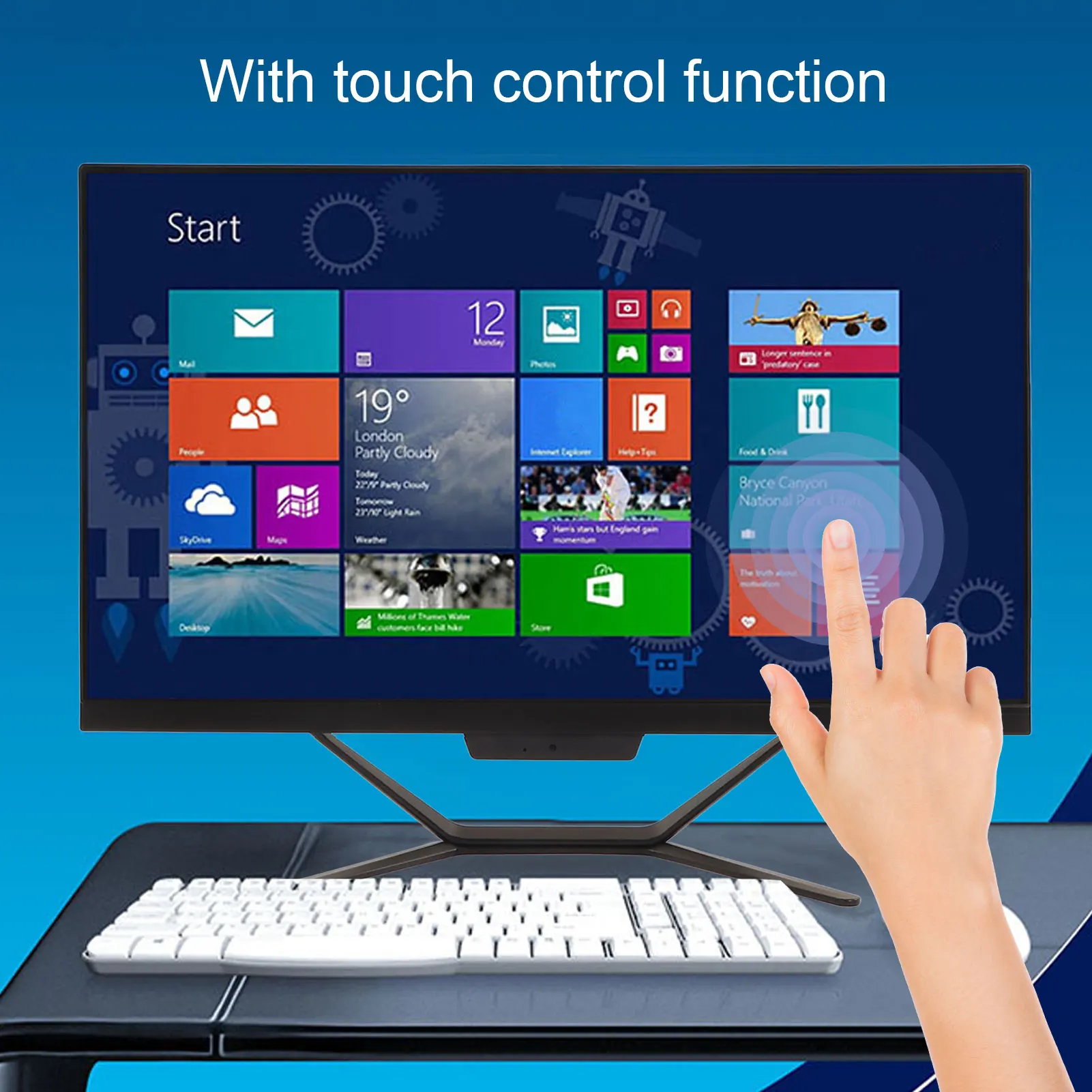 سطح مكتب 23.8 بوصة أسود قابل للمس لوحدة المعالجة المركزية Intel 1920x1080 HD شاشة كبيرة لنظام التشغيل Windows10 مع كاميرا الكمبيوتر