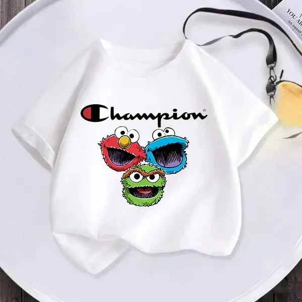 High quality Kids Summer Short sleeved Girls and Boys T-shirts Hipster Sesame Street Cartoon Printed Kids T-shirts Fun casual ba