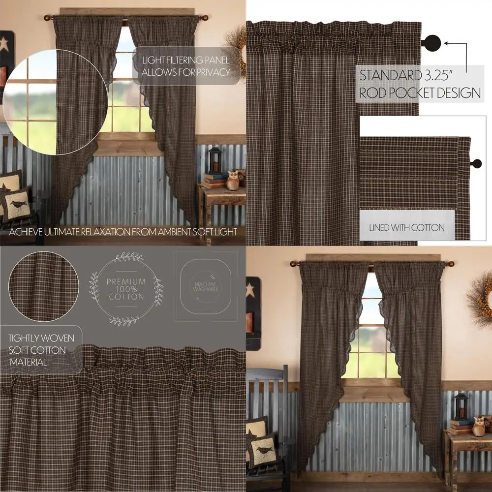 

Plaid Prairie-Style Scalloped Window Panels, Set of 2, 84x36x18 Inches