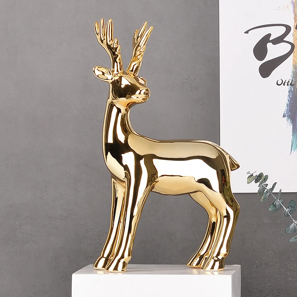 

Golden Deer Decor Ceramic Animal Shaped Art Crafts Exquisite Elegant Design Home Car Office Gift Deer Model Decor