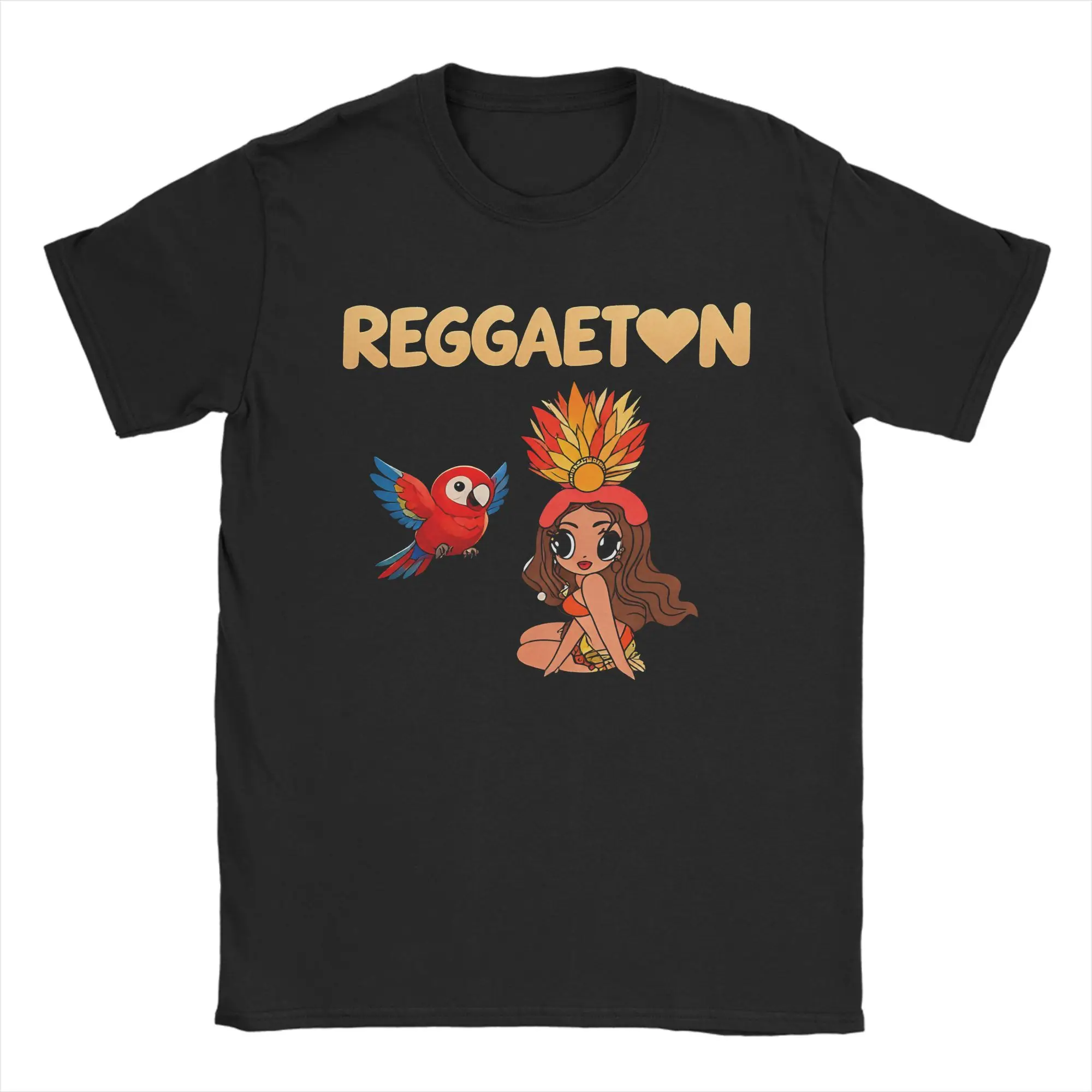 Karol G Feather Headdress Girl And Scarlet Macaw T-Shirt for Men  Cotton Tee Shirt Crewneck Short Sleeve T Shirts Clothes