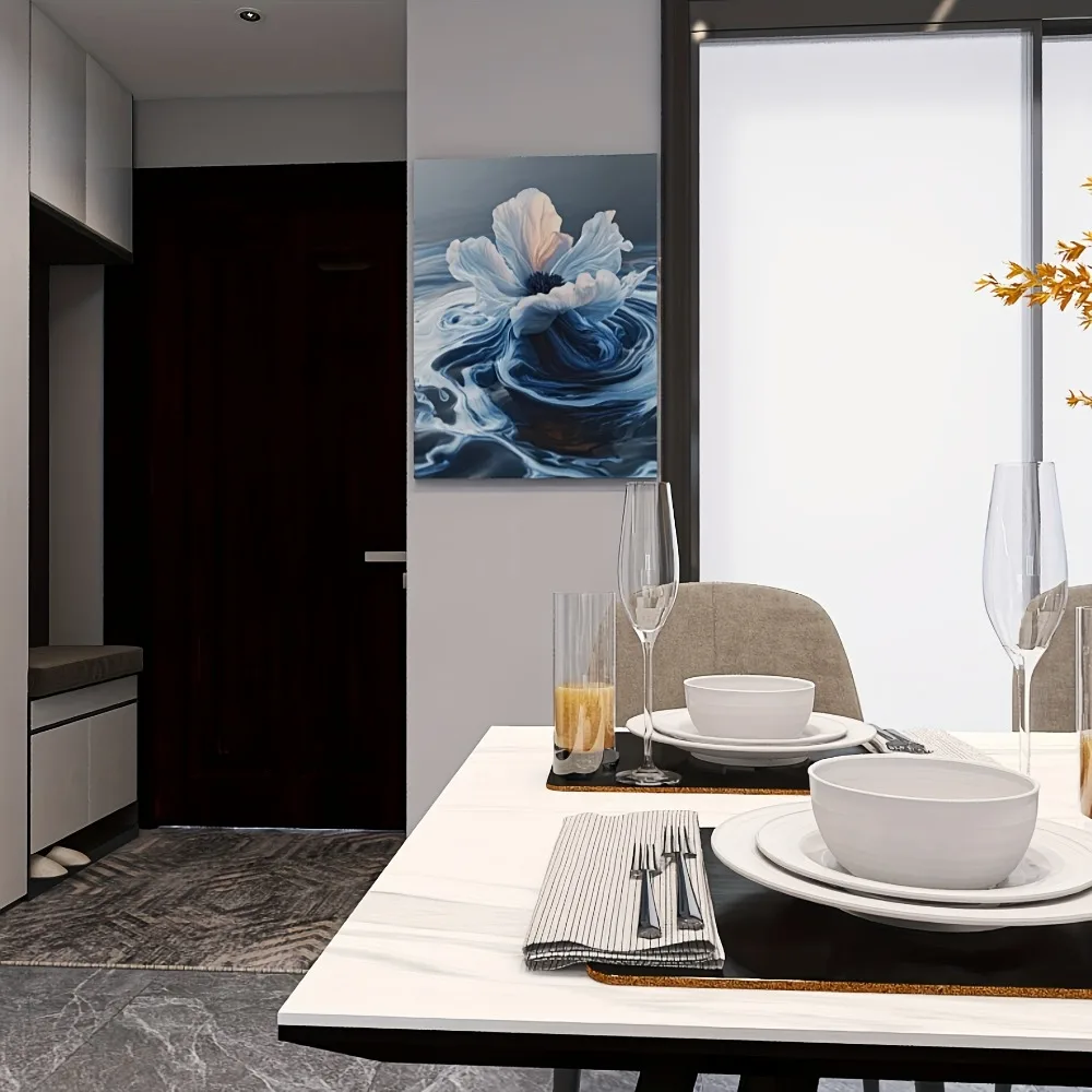 

An abstract water blue white swirled canvas art print, 1.5 inch thick pine solid wood frame, interior decoration