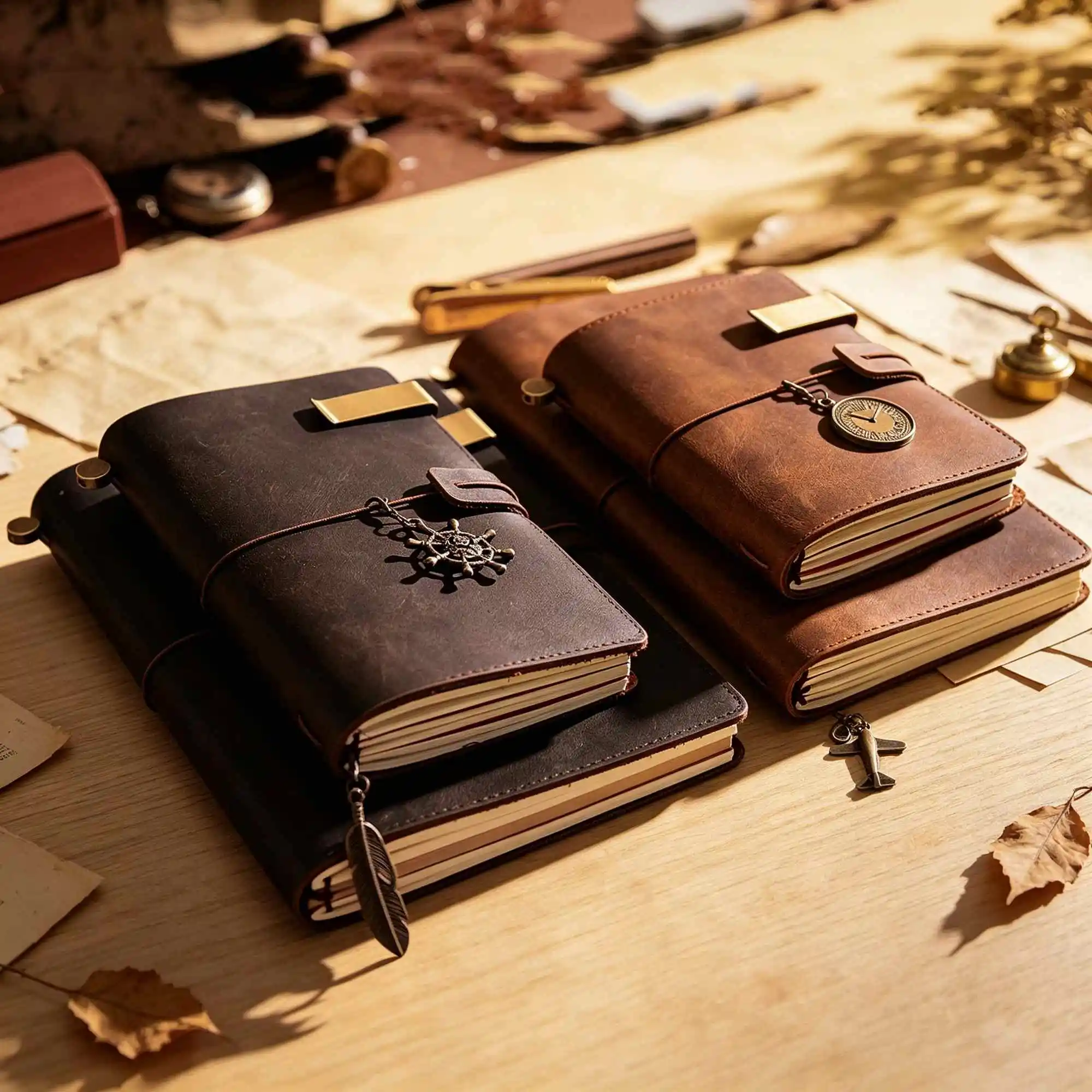 Crazy Horse Leather Travel Journal Refillable Diary Card Holder Japanese and Korean Stationery Notebook for School Office Kawaii