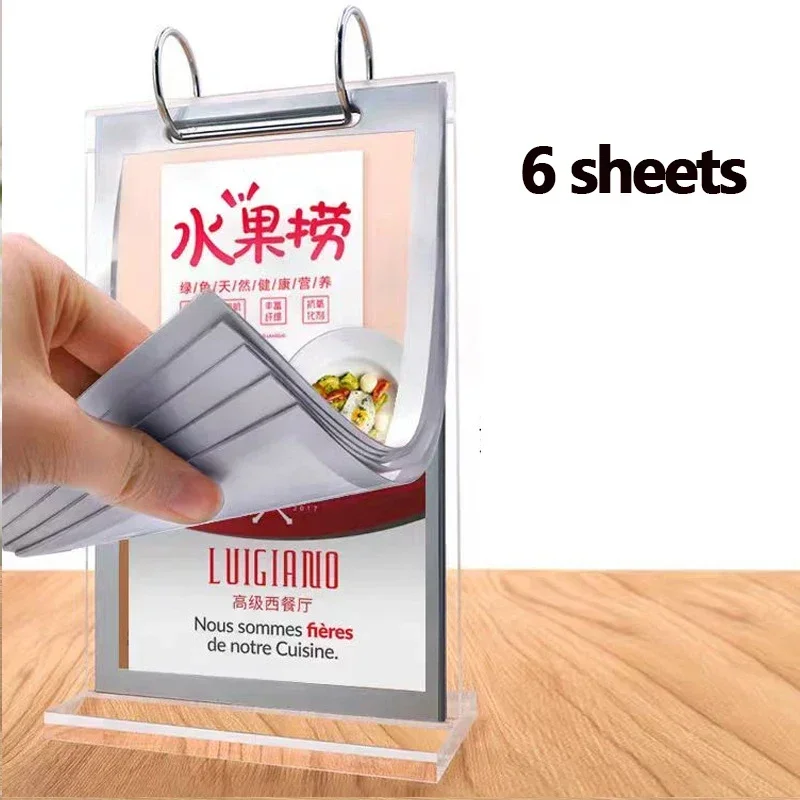 A4 Acrylic Pages Turning Table Card Double-Sided Menu Poster Paper Sign Holder Stand Restaurant Price Label Card Frame Display