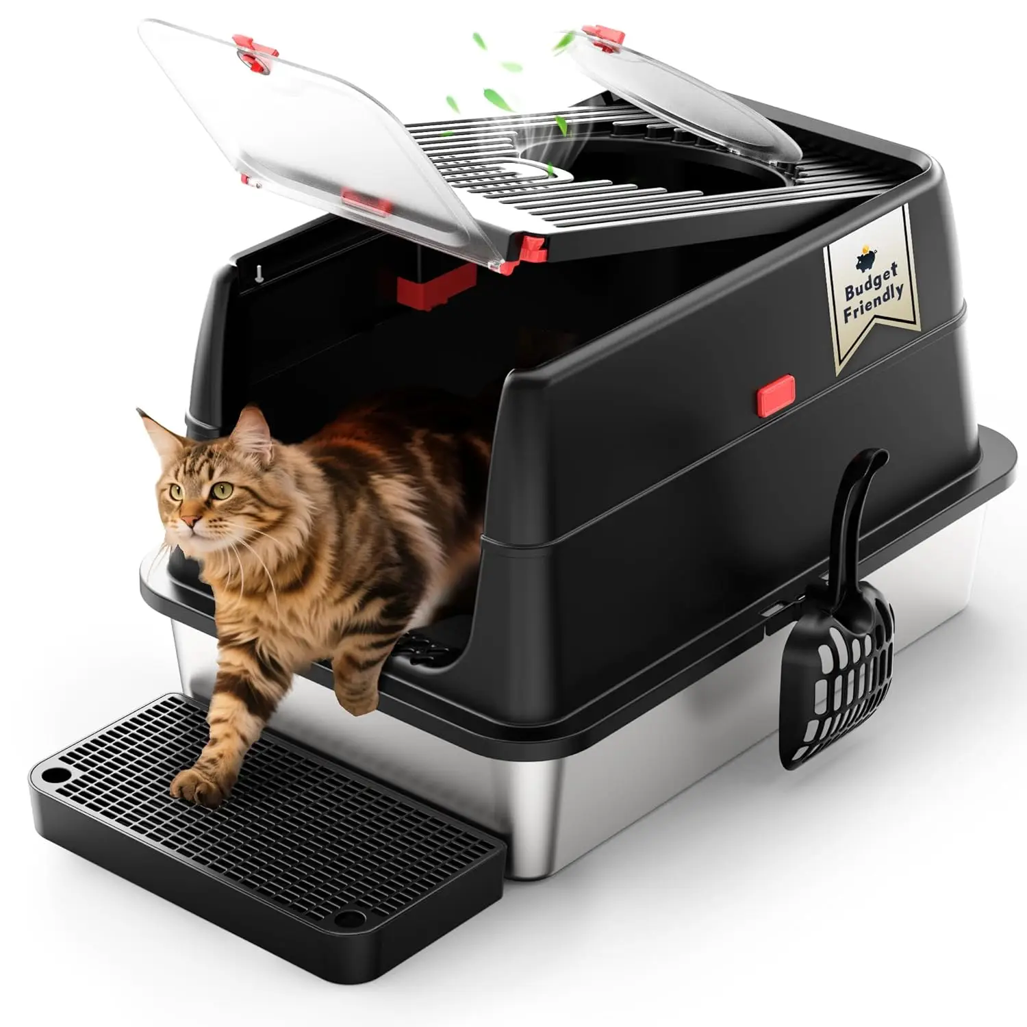 

Stainless Steel Litter Box with Lid, SUS304 Metal Cat Litter Boxes, Enclosed Extra Large Kitty LitterBox High Wall,, Customized