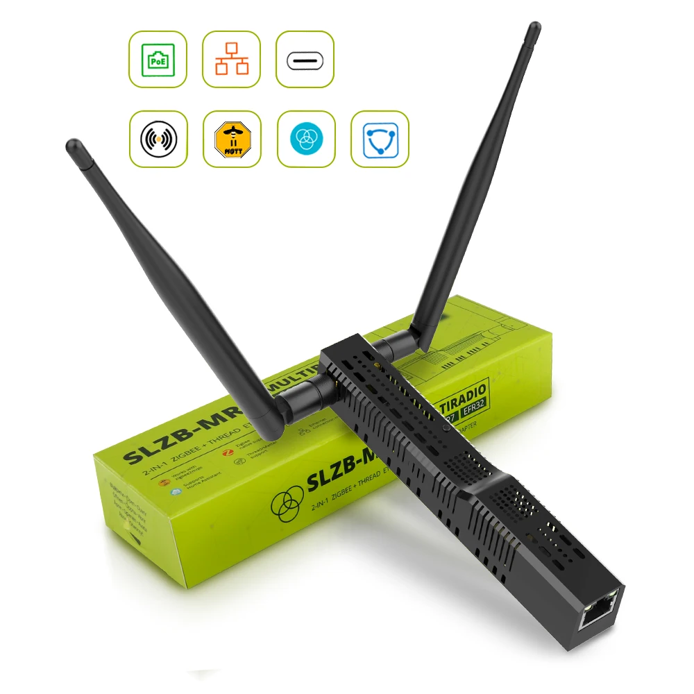 

SLZB-MR1 Многорадио Резьбовой координатор Zigbee3.0 с PoE Ethernet/USB/WiFi Мост Совместимость Zigbee2MQTT Домашний помощник ZHA
