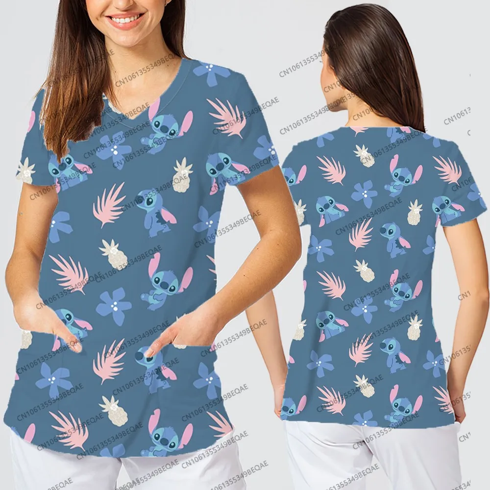 Disney postać z kreskówki drukowanie 3D t-shirty damskie dekolt w serek Casual topy dla pań 2025 letnie modne ubrania Streetwear